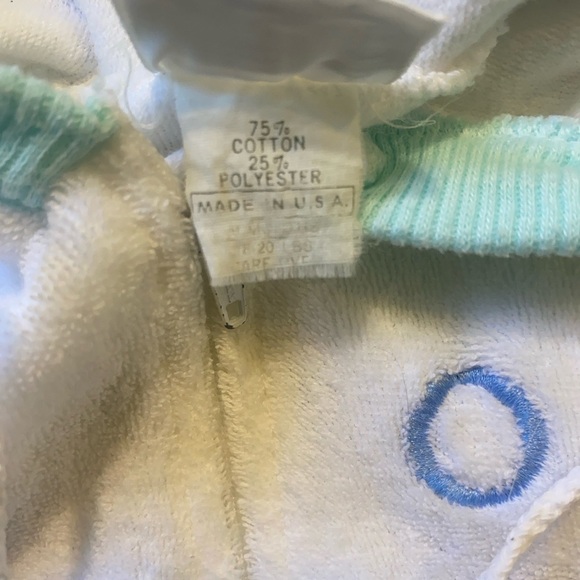Collectible Vintage Baby Dior Hooded Terry Cloth Romper White Aqua Trim USA made - Picture 5 of 8